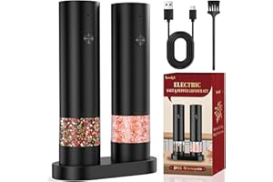 LESOLPH Salz und Pfeffermühle Elektrisch 2er Set, Elektrische Pfeffermühle mit USB Wiederaufladbar, Elektrische Pfeffermühle mit Einstellbarer Grobheit, mit Basis und Staubschutz, für Gewürze mahlen BBQ Küche