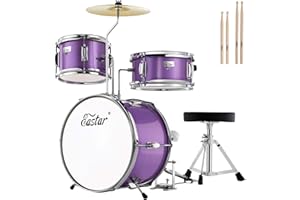 Eastar Batteria per Bambini per età 3-10 Anni, Junior Drum Set con Rullante, Tom, Grancassa, Pedale Grancassa, Sedile e Bacchette (Viola)