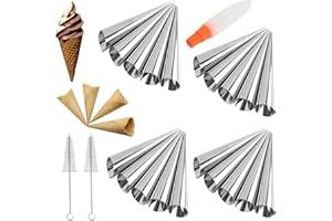 FantasyDay Antiaderente Cannoli Stampi, 20 Pz Acciaio Inossidabile Coni per Croissant Stampi Pasticceria Crema Horn Torta Pane Mold con 3 Spazzole di Pulizia - Cannoli Form tubi, Cilindri per Cannoli