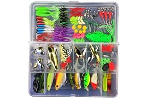 Leurres de pêche Kit avec Boîte à Outils Portable, RoseFlower 106 Pièces Flottante Set Appât de Pêche Hameçons Basse Accessoires Avec Spinnerbaits, Plastique vers, Minnow, Grenouille Appât - Baits Kit