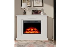 ‎M.C.HAUS M.C.Haus Elektrischer Kamin mit Mantel Regal, 23"/58cm Kamineinsatz, Freistehender Eckkamin mit integrierter Ummantelung, Modernes Design Möbel für den Wohnbereich, Engineer Wood Finish, Weiß