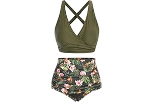 Hanna Nikole Damski kostium kąpielowy w dużych rozmiarach, z wysokim stanem, push up, wyszczuplający brzuch, dwuczęściowy strój kąpielowy