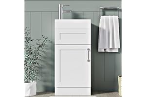 BELOFAY White 400mm Floor Standing Bathroom Vanity Unit With Basin - Lacquered Cloakroom Vanity Unit with 1 Tap Hole and Soft Close Hinges with WASTE (Crawley White.)