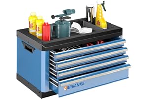 LARBANKE 4-Drawer Tool Box with Lock&Keys,Portable Tool Box with Multifunctional Countertop,with Drawer Liner&Connecting Holes, Stacking with Same-Series 5&7-Drawer Tool Chests to Combina a Large One