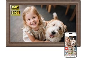 BIGASUO Frameo WiFi Digital Photo Frame 15.6 Inch Wooden - 1920 * 1080P FHD IPS Touch Screen Picture Frame Electronic, 64GB Memory, Auto Rotate, Wall Mountable, Sharing Photos and Videos