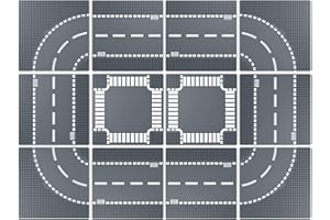 LEAFYIP 12 Platten Set Stadt Strassen Grundplatte, 25.5 * 25.5cm Städte Straßenplatten 100% Kompatibel mit Meisten Marken (4 Kurve Platten, 6 Gerade Platten, 2 Kreuzung)