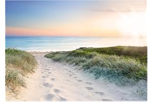 Runa Art Papel tapiz fotográfico 396 x 280 cm Playa y mar puesta de sol | Lana Decoración De Pared Sala Cuarto | Fabricación alemana | azul beige 9008012a