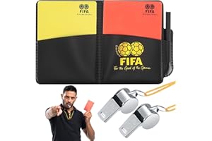 yongyongbuy Juego de tarjetas de árbitro: tarjetas rojas y amarillas con silbato de metal y correa, hojas de resultados y lápiz para fútbol y partidos de baloncesto