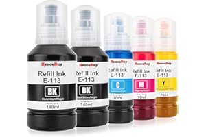 HenceBuy 113 Ink Refill Bottles Replacement for Epson 113 Ink Multipack EcoTank ET-16150 ET-16600 ET-16650 ET-16680 ET-5150 ET-5160 ET-5170 ET-5800 ET-5850 ET-5880 Black Cyan Magenta Yellow (5 Pack)