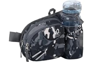 WATERFLY Marsupio con portabottiglie da uomo e da donna, traspirante, per corsa, ciclismo, campeggio, arrampicata, viaggi, escursioni, jogging, addestramento del cane, Camouflage Nero, s