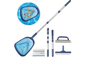AMFUN Pool Reinigungsset, Pool Zubehör Set, Schwimmbecken-Skimmernetz mit Verstellbarer 35-Zoll-Aluminium-Teleskopstange, Schrubberbürste, Schwammbürste, PH-Testpapier, für Pool und Teichreinigung