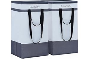 ROSOS Laundry Basket, 100 L Collapsible Laundry Baskets, 2 Pack Laundry Hamper with Extended Double Handle, Foldable Laundry Basket for Laundry Bedroom Bathroom Dorm Storage Clothes Toys, Black