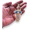 BLUE BEADS Gold with Evil Eye Crystal Rhinestone Sparkling Owl Keychain For Bike/Car Gifting Key Ring For Men Women and Handbag Charm