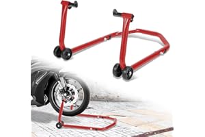 Ansobea Cavalletto anteriore per moto, supporto di montaggio per moto fino a 300 kg, sollevatore anteriore in acciaio, supporto per moto con ruote doppie, alta stabilità (rosso)