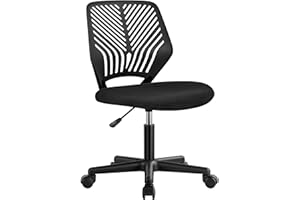 Yaheetech Silla Escritorio de Oficina Ergonómica Silla Giratoria Altura Ajustable sin Reposabrazos Asiento Malla Negro