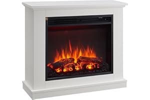 BALDERIA Phanos Camino Elettrico da terra,Caminetto Elettrico con Riscaldamento 1000/2000 W, Effetto Fiamma realistico in 3D, Controllo remoto, Timer, Termostato - bianco