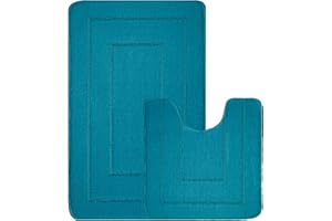 EDS 2 Piece Ichra Bath Mat Set Non Slip Ultra Soft Bathroom Mats Extra Absorbent 100% Polypropylene Toilet Mat Set Washable Toilet Rug Bathroom Accessory (TEAL)