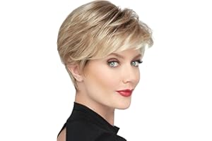 Becus Pixie Cut Peluca Corta Mullida Sintética Rubia Mixta Marrón Cabello en capas con flequillo para mujer Ropa diaria