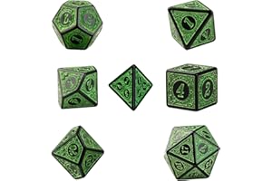 NOVSTUF 7 Dadi Poliédrici Giochi Ruolo, Dados per Dungeons and Dragons RPG MTG Motivo Inciso Verde Dados Acrilici per Giochi Tavolo