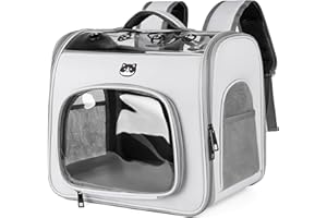ALLSOPETS Zaino per Cane Portatile Zaino Porta Gatto Borsa per Cani Pieghevole con Apertura Frontale Finestra in Rete Traspirante Zaino per Cani Perfetto per Viaggiare Escursioni Passeggiate Grigio