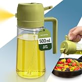 PORTENTUM Pulverizador de óleo spray 2 em 1 pulverizador de óleo, Garrafa de vidro de 500 ml / 17 oz para Air Fryer, Churrasc