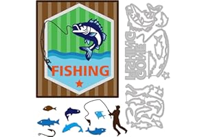 GLOBLELAND Fishing Cutting Dies Metal Gone Fishing Words Fishing Rod People Die Cuts Embossing Stencils for Paper Card Making Decoration DIY Scrapbooking Album Craft Decor