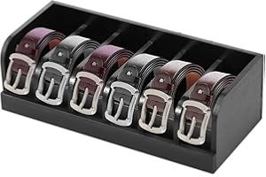 Sutowe Belt Organizer 6 Compartments Belt Storage for Closet and Drawer Bamboo Belt Display Case Belt Box Holder for Men Women Tie Jewelry Watch(black)