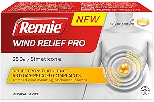 Rennie Wind Relief Pro, Effective Relief from Flatulence and Gas-Related Complaints, 250 mg Simeticone, 50 Soft Gel Capsules