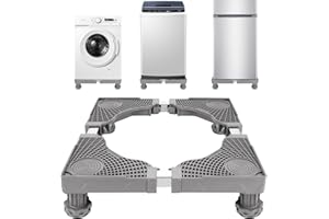 YOUNTHYE Szafka pod pralkę, stelaż z 4 wyściełanymi obciążeniami niedźwiedzia, 300 kg, do pralki, do suszarki i pralki, długość 43-67 cm, wysokość 10-13 cm