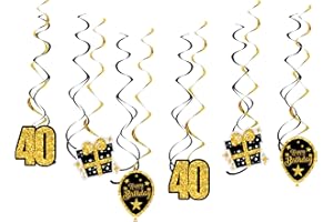 GoldRock 40 Geburtstag Deko Spiralen, 40 Geburtstag Männer Hängedeko, Spiralen Luftschlangen Geburtstag, Hängende Wirbel Deko 40. Geburtstag Frauen, Sparkling Spiralen Geburtstag 40 Hängedekoration