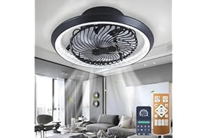TJSC Moderno Ventilatore da Soffitto con illuminazione, Ventilatore Silenzioso Rotante a 360° LED Dimmerabile, con telecomando e APP 6 velocità con ventola, Soffitto Camera da Letto, 49cm, Nero#2