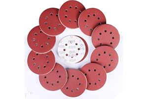 Sruhrak 100 Pezzi Rotonda Dischi Abrasivi 220 Grana, 125mm Tamponi di Levigatura a 8 Fori da Carta Vetrata per Levigatrice Orbitale
