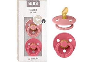 Chupete BIBS Colour Anatomical, paquete de 2, chupete sin BPA, Pezonera anatómica. Látex natural, Hecho en Dinamarca. Talla 2 (0-6 meses), Dusty Pink/Coral