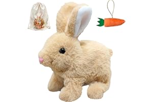donciety interaktives Kaninchen Spielzeug, Bunny Realistisches Kaninchen, Realistisches Hasenspielzeug Kuscheltier Hase Hüpfendes Kaninchen My Realistic Toy für Kinder (Gelb)
