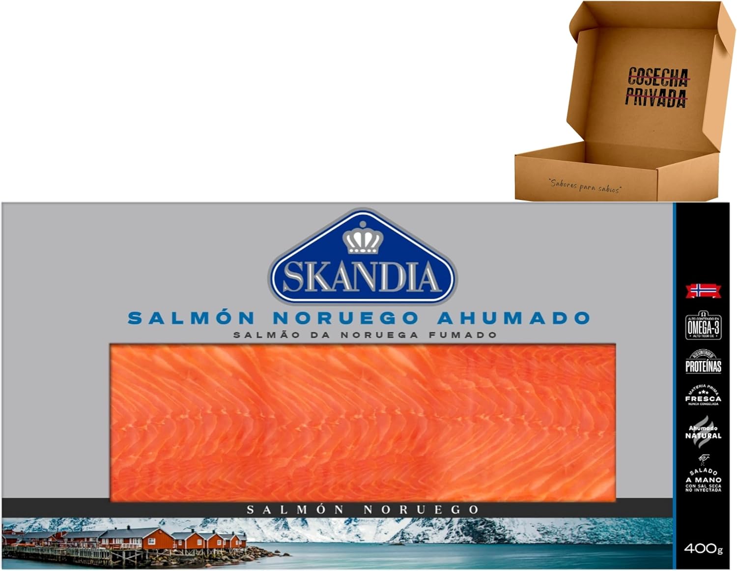 Salmón Noruego Ahumado - Envío 24 h - Salmón Premium Fileteado en lonchas en bandeja (400g)