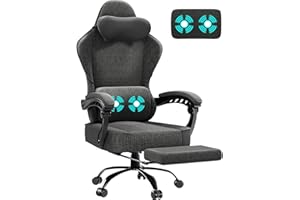 TRIUMPHKEY Fabric Gaming Chair with Footrest,Gamer Chairs,Ergonomic Computer Chair,Adjustable Office Seat with Lumbar Cushion and Headrest for Adults,Girls, Boys (grey)