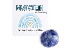 JRILUO Einschulung Geschenk Glückssteine Jungen, Mutstein für Kinder Einschulung Schulkind, Glücksbringer Einschulungsgeschenk, Mutmacher Schulanfang Mutstein Mit Grußkarte und Geschenkbox, Blau