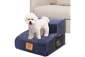 MASTERTOP Scalini per Cani 2 Gradini in Schiuma, Ampia Scale Antiscivolo per Letto e Divano, Scaletta Schiuma Alta Densità con Copertura Impermeabile Lavabile (Blu)