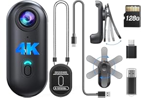 BOBLOV W4 4K Mini-Körperkamera, tragbare Kamera mit 360° drehbarem Clip & Magnetclip, 96 Minuten für Aufnahme, einfach zu bedienen für Vorlesung, Reisen, Haustierspaziergänge und Outdoor-Aktivitäten