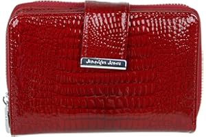 J JONES JENNIFER JONES Jennifer Jones - Cartera de Piel auténtica para Mujer - Moderno diseño de cocodrilo Brillante, Protección RFID, Rojo S - Estilo 1