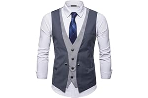 YCUEUST Chaleco Hombre de Vestir Traje Boda Ceremonia Waistcoat Blazers Sin Mangas