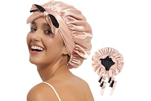 Hat Hut Gorro de seda de satén para cabello rizado, gorro de dormir ajustable de doble capa con diseño de patrón