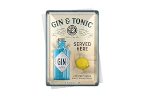 Nostalgic-Art Cartolina in latta retrò, 10 x 14 cm, Gin & Tonic Served Here – Idea regalo come accessorio bar, cartolina in metallo, mini targa come biglietto di auguri