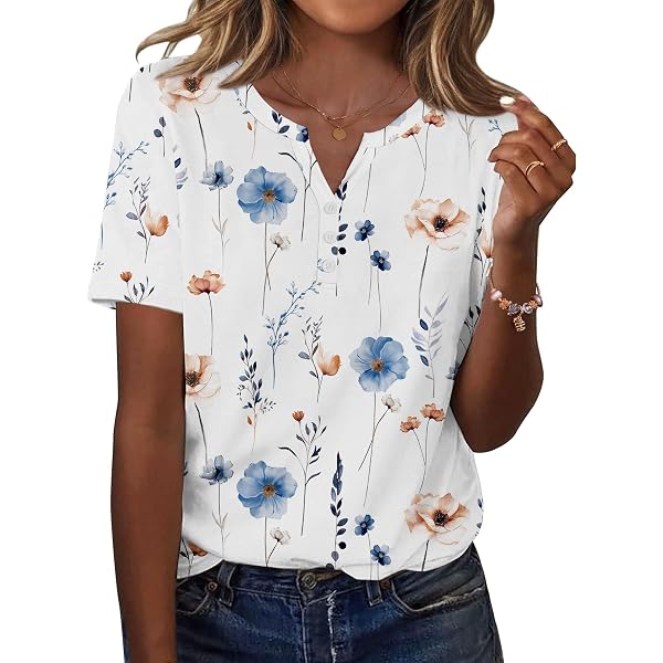 T-Shirt Femme Été PASUDA - Col V, Manches Courtes, Taille Ample - 60% Polyester, 35% Viscose, 5% Élasthanne - Confortable Et Élégant