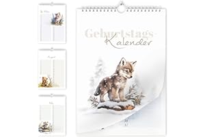 E&G KLASSE Kalendarz urodzinowy bez daty, planer urodzinowy, kalendarz ścienny A5, zawsze niezależny od roku, przegląd urodzinowy, wzór zwierzęcy, delikatna akwarela, zwierzęta leśne, zwierzęta