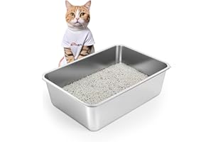 IKITCHEN Stainless Steel Cat Litter Box, Large Metal Litter Box for Cats Rabbits, Never Absorbs Odors,Stain Free, Rustproof, Non Stick Smooth Surface, Anti-slip Rubber Bottom, 19.5"L x 13.5"W x 8"H