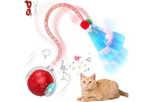 Xaoqin Interactive Cat Toy Ball, Rechargeable 360° Automatic Moving Cat Toys for Indoor Cats Adult and Motion Activated Kitten Toys, with Chirping Bird Sound and Dual Tails (Red)