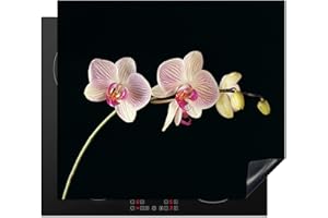 KitchenYeah© Induction Hob Cover Protector Mat 20.5"x23.2" / 59x52 cm Kitchen Universal Ceramic Covers for Electric Cookers Vinyl Orchid - Flowers - Black - Pink - Buttons