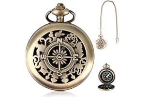 TOALUEA Kompass Vintage mit Metallketten, Taschenkompass Messing mit Gravur Muster, Peilkompass Wasserdicht, Kompasse Outdoor Navigation Tools Tragbar für Wandern Camping Jagd