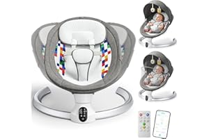 Brolteja Mecedora Bebe electrica, Hamaca bebé eléctrica para Desde el nacimiento hasta los 6 meses, Bluetooth y APP Control Silla Mecedora,5 modos de columpio,10 melodías, con arnés seguridad 5 puntos